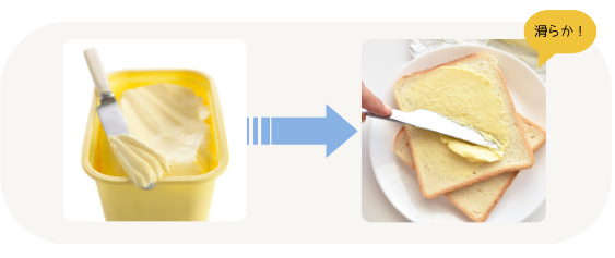 冷蔵庫から出したてのマーガリンをパンに塗る様子