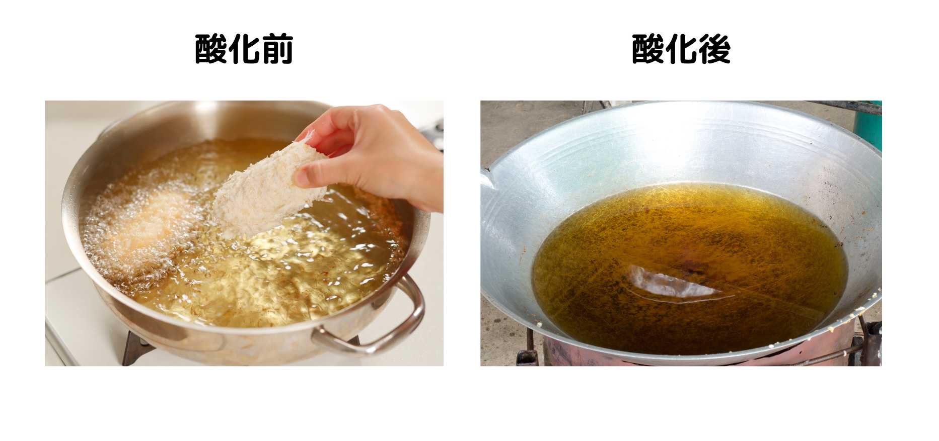 酸化前は色が薄く、酸化後は色が濃くなっている