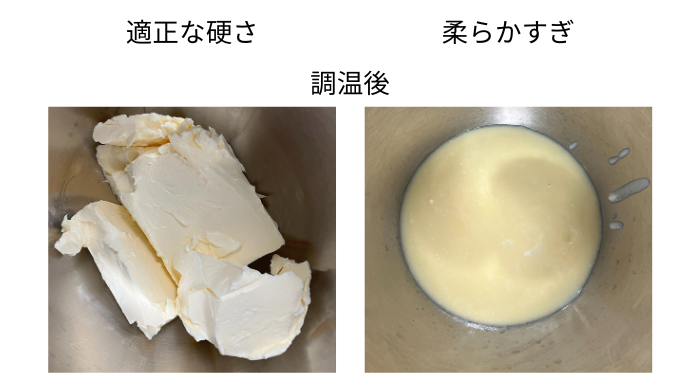 適正な油脂のかたさと柔らかすぎる状態