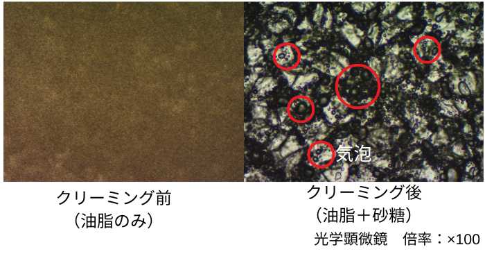 クリーミング前後の気泡の存在状態